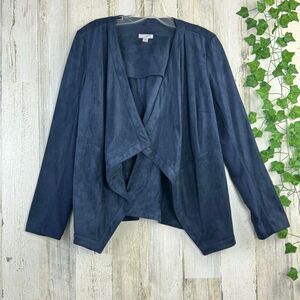 J. Jill Faux Suede Open Draped Cardigan Jacket Navy Blue Womens M